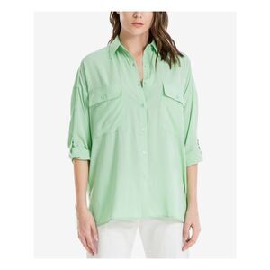 MAX STUDIO Womens Green Cuffed Collared Button Up Top Size: XS